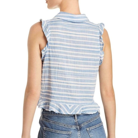 Anthropologie Cloth & Stone Striped Ruffle Sleeveless Button Down Shirt (M) - Picture 2 of 4